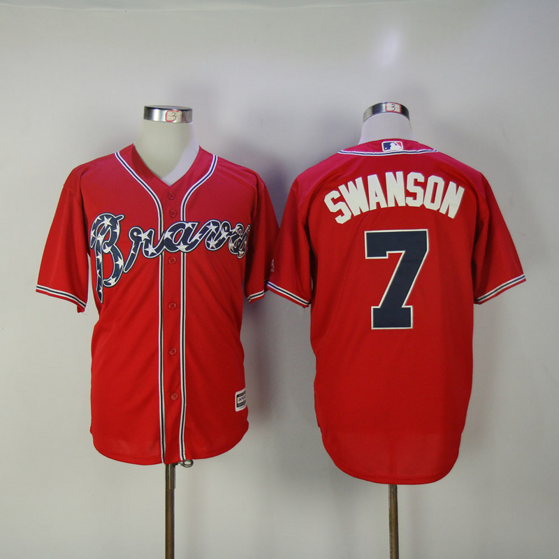 2017 MLB Atlanta Braves #7 Swanson Red Game Jerseys